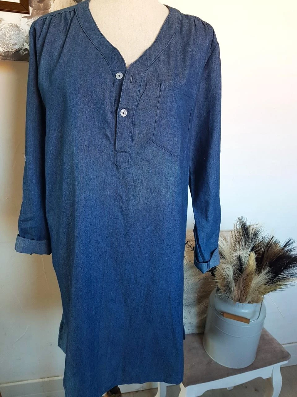 👗Tunic / Denim-effect babydoll dress – Size L (40) – photo 3